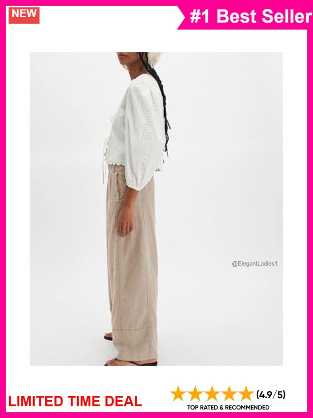 Cotton Linen Wide Leg Palazzo Lounge Trousers Women Pull On - Picture 5 of 6